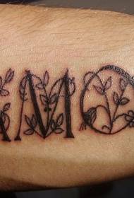 arm black English alphabet flower tattoo pattern