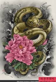 뱀 모란 꽃 문신 패턴을 공유하는 문신 쇼지도
