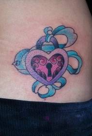 heart-shaped lock with blue ribbon tattoo pattern