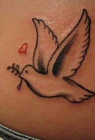 belly colored white dove symbolizes heart and love Tattoo