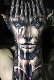 stitched double arm 3d portrait tattoo pattern
