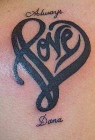 leđa crna slika u obliku srca ljubavi totem tetovaža