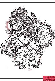 Line Horse Rose Tattoo Works