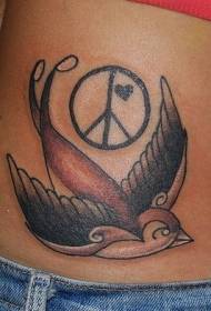 waist love in peace letters and sparrow tattoo pictures