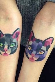 cool double arm cartoon flower cat tattoo pattern