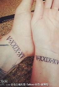 couple wrist Roman numeral tattoo pattern on the