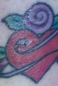 leg red heart with purple rose tattoo picture