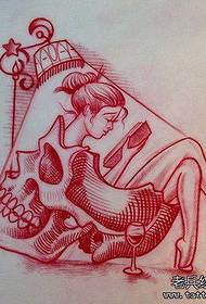 tatuiruotės figūra Rekomenduokite merginos kaukolės 文 文 文 rankraštį