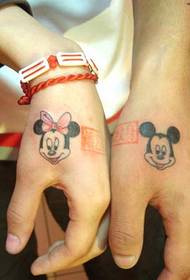 Tiger mouth cartoon Mickey couple tattoo pattern