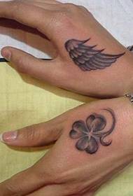 hand couple wings clover tattoo pattern
