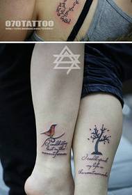 Τατουάζ δείχνουν την εικόνα που μοιράζονται ένα σχέδιο τατουάζ ζευγάρι
