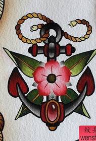 an anchor flower tattoo manuscript pattern