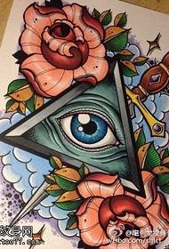 Wzór tatuażu Oczy Boga Duży kwiat Sztylet Oczy