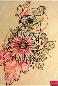 Tattoo show bar recommended a color line draft bird flower tattoo work