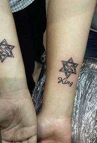 two triangles spelled into a five-pointed star creative couple tattoo