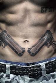 model de tatuaj pistol maroniu din burtă