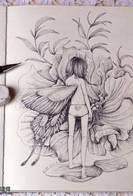 Flower Elf tattoo ხელნაწერი ნამუშევრები, რომლებიც იზიარებს ტატუ 116845- ევროპელი გოგონა, რომელიც მცურავი ვარდის ტატულის ხელნაწერია