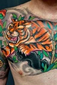 boys on the chest painted watercolor sketch creative domineering tiger tattoo pictures