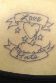 Modello tatuaggio addominale semplice amore e odio e cuore