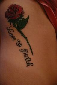 side rib red rose and death English letter tattoo pattern
