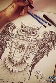 Owl Tattoo Manuscript Pattern