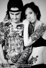 Eŭropa kaj usona stilo feliĉa paro tatuaje ŝablono