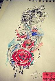 kleur unicorn rose tattoo manuskript wurket