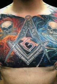 boys on the chest painted watercolor sketch creative domineering starry element skull tattoo pictures