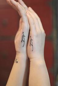 small fresh English couple tattoo pattern on the palm side