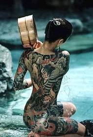 Immagine di una ragazza giapponese del tatuaggio bagnata dal lago