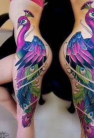 woman sideways super beautiful Colorful peacock tattoo pattern