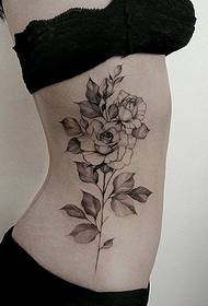 kvinnlig vacker svart tunn linje blomma tatuering mönster
