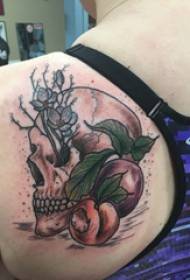 zadné rameno tetovanie dievča obrázky späť rameno rastlín a lebky tetovanie
