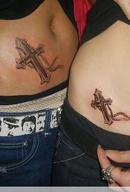 couple tattoo pattern: classic couple cross hanging chain tattoo pattern