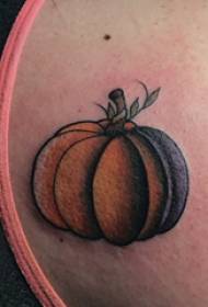 food tattoo girl back shoulder colored pumpkin tattoo picture