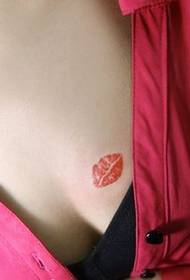 chest sexy red lips tattoo