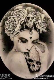 beauty horror skull rose tattoo pattern