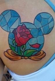 back shoulder tattoo girl back shoulder rose and Mickey Mouse tattoo pictures