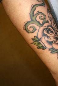 Arm large rose and vine tattoo pattern
