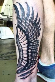 Simple black and white eagle wings shank tattoo pattern