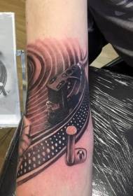 Jednoduchý černobílý gramofon osobnost paže tetování vzor