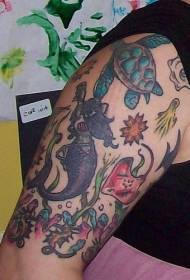 Big arm colored underwater animal mermaid tattoo pattern