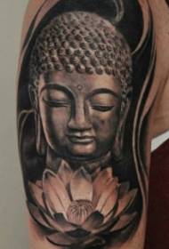 Daghang mga lotus sa bukton nga namulak nga sumbanan sa tattoo sa Buddha