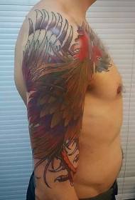 Arm large area colored cock tattoo pattern