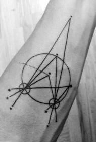 Melns ģeometriskās līnijas tetovējuma raksts rokas zinātnes stilā