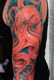Ručno crveni uzorak tetovaže hobotnice