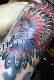 Arm colorful fantasy wings with letter tattoo pattern