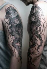Incredible black realistic jellyfish arm tattoo pattern