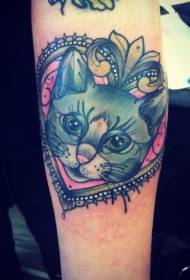 Color cat avatar and heart shaped arm tattoo pattern
