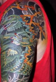 Cartoon multicolored godzilla arm tattoo pattern
